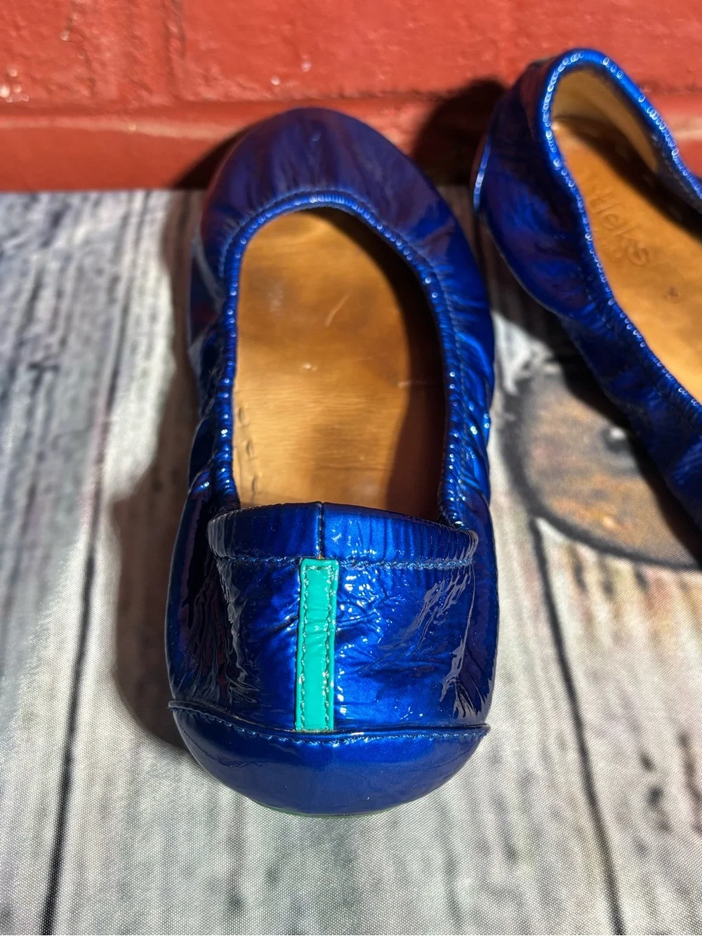TIEKS Blue Metallic Foldable Ballet Flats with Teal Soles